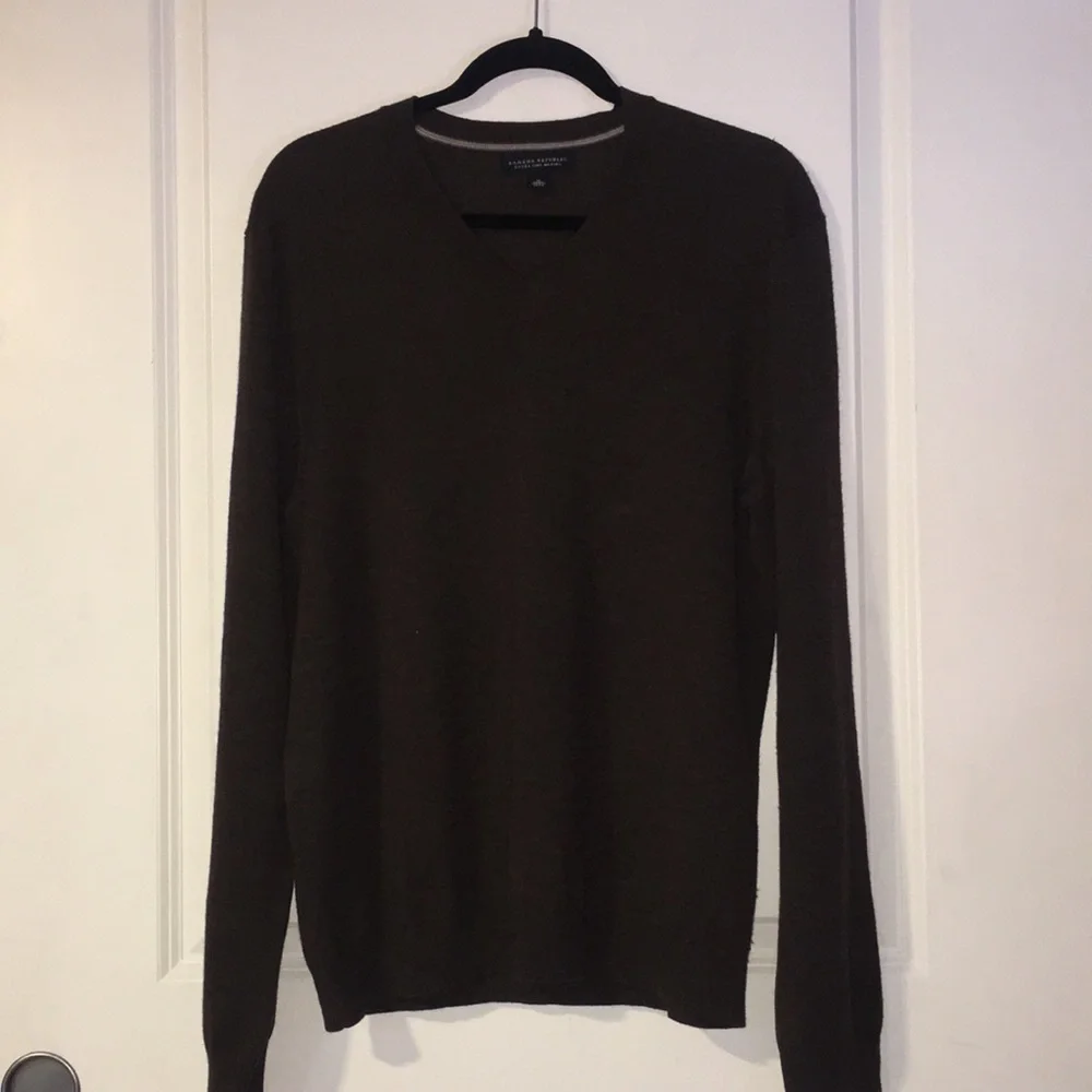 Banana Republic Men’s Merino Wool Brown V-neck Sweater Long Sleeves Size Medium